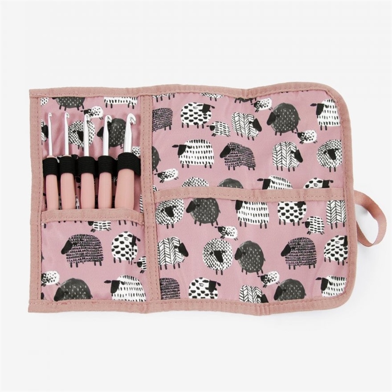 ESTUCHE OVEJAS 5 GANCHILLOS ROSA